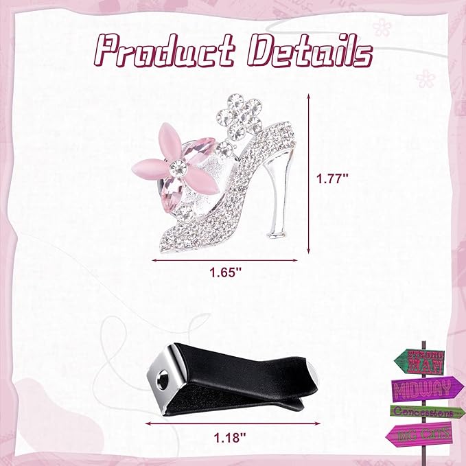 x xotic tech 4Pcs Bling Air Vent Fresh Clips Rhinestone Car Fresheners Air Outlet Decor Car Interior Crystal Charm Accessories Valentine's Day Gifts for Her Girlfirend Women (Pink High Heel Shoes)