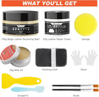 Leather Recoloring Balm Beige, Mink Oil Leather Conditioner & Leather Filler Cream, Leather Repair Kit for Furniture,Vinyl Repair Kit Restore Couches, Car Seats, Purse, Scratch, Peeling, Burn Holes