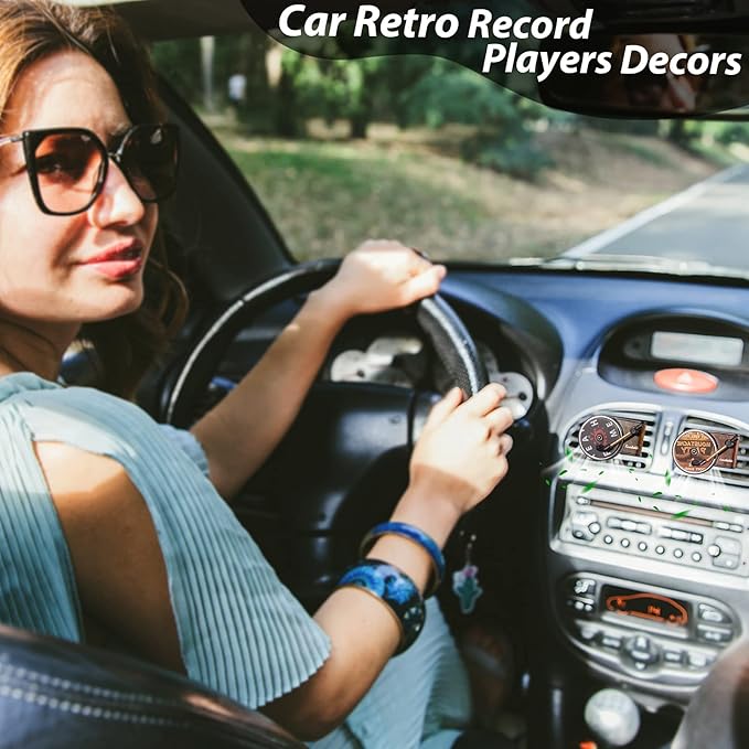 Frienda 21 Pieces Record Player Car Air Freshener Vent Clip Included 3 Pcs Retro Aromatherapy Diffuser, 18 Pcs Refill Pads for Gift, Air Freshener Car Decor Accessories, Music Lover Gifts