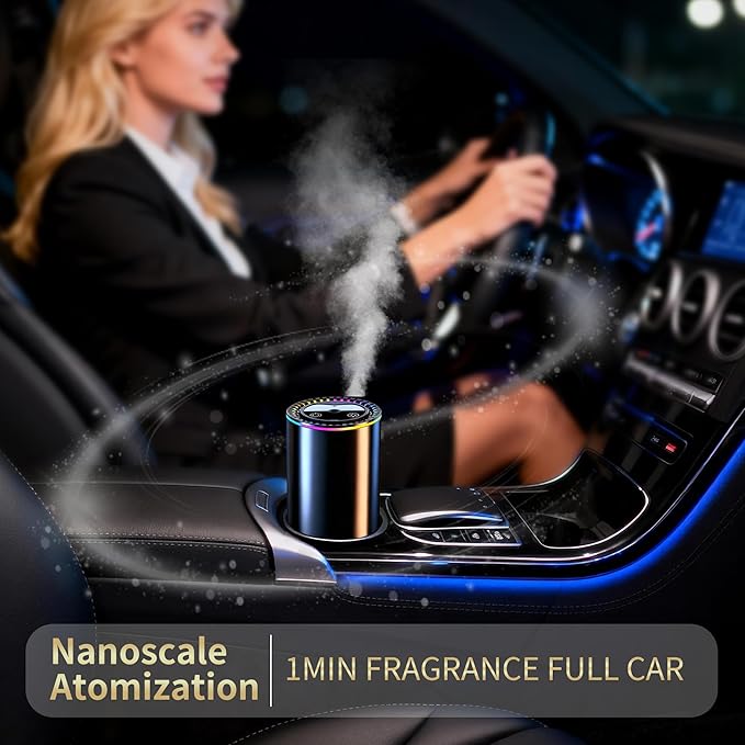 Smart Car Air Freshener Diffuser, Car Essential Diffuser with Starry Sky Projection, Auto On/Off, 3 Mode Adjustable Rechargeable Aroma Diffusers, Design for Bedroom, Office, Restrooms