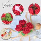 Handmade Crochet Hanging Car Air Freshener - Romantic Red Rose Design, 12ml Refillable Thick Glass Bottle, Car Diffuser for Rearview Mirror, Home & Office Romantic Decor