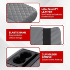 Car Center Console Armrest Pillow, 13.19"×7.87" Leather Car Arm Rest Cover, Memory Foam Auto Armrest Cushion with Cup Holder Phone Slot, Universal Vehicle Middle Console Cushion Pad (Gray)