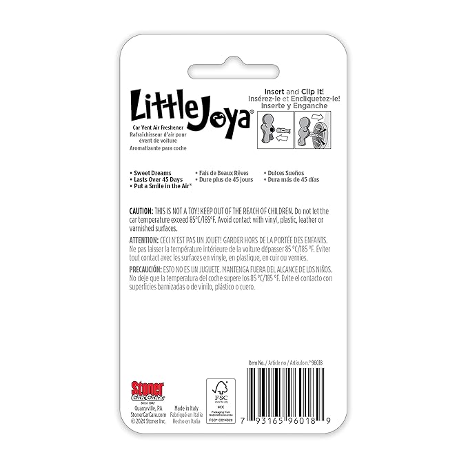 Little Joya 96018-6PK Sweet Dreams Car Air Freshener Vent Clip Provides Long-Lasting Freshness in a Compact Design, Fights Odors for up to 45 Days, Cute Car Odor Eliminator, Non-Toxic, Pack of 6