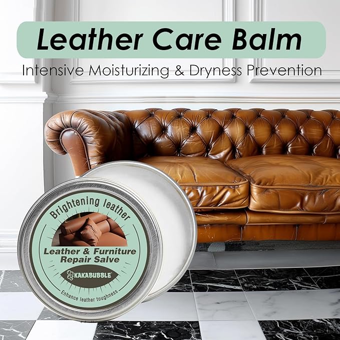Furniture Salve for Leather & Wood with Boar Bristle Brush, All-in-One Leather Conditioner, Wood Polish & Multi-Surface Restorer for Furniture, Upholstery & Car Vinyl (2)