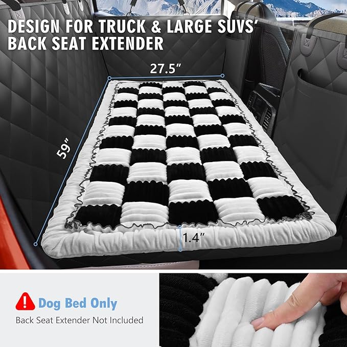 Dog Bed for Truck Back Seat Non-Slip, Truck Dog Bed Soft and Comfortable, Back Seat Pet Bed Mat for Travel, Pet Car Blanket for Backseat Extender and Seat Covers Checkered 59”X27.5”