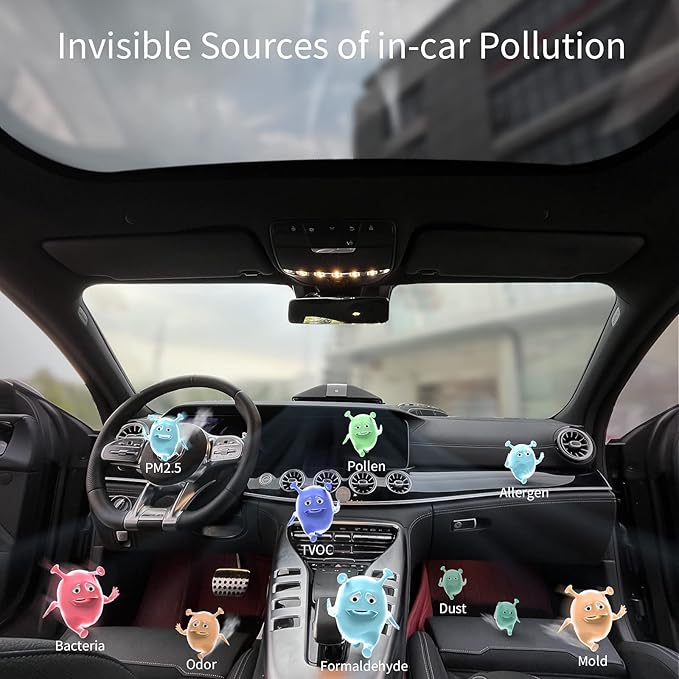 Car Air Purifier with H13 True HEPA Filter: Car Portable Air purifier for Exhaust Fumes, VOC, Smoke, Odors, and Bacteria, 99.9% Removal to 0.1 Microns - Air purifier for Traveling Bedroom (grey)