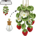 Crochet Hanging Plant Car Air Freshener，10ml Empty Refillable Car Diffuser Bottle with Potted Plants Car Mirror Hanging Accessories Car Air Hanging Fragrance Oil Diffuser (Deep Strawberry)