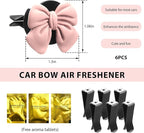 6 PCS Bow Car Air Freshener, Cute Bow Automotive Scent Air Fresheners Vent Clips, Coquette Vehicle Outlet Perfume Diffusers Interior Aesthetic Decorations for Women Girls (Pink)