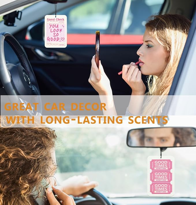 Preppy Pink Car Air Freshener, Girly Cute Car Accessories Decor for Women, Preppy Retro Pink Gift for Cars, Lucky You Inspristional Gifts for Women Girls Her 3 Pack
