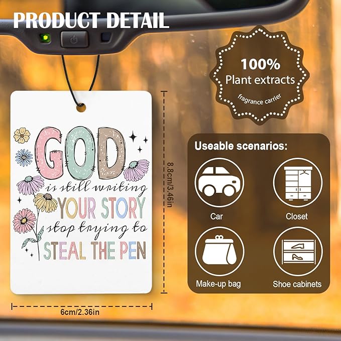 Pastel Christian Car Air Freshener 4 Pcs, Inspirational Religious Faith Based Bible Verse Hanging Air Freshener for Cars Closet Drawer Books, Christian Car Accessories for Women Girls