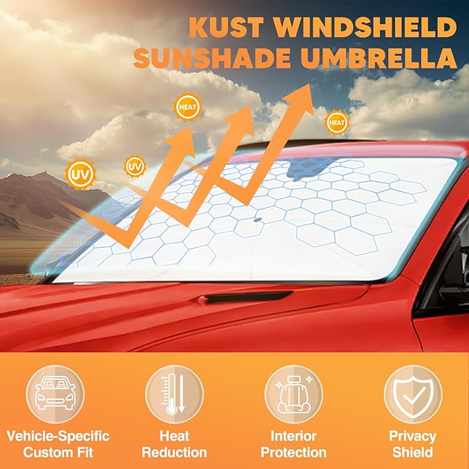 KUST Custom Fit Windshield Sun Shade Umbrella for Toyota Camry 2018-2024 | Foldable Sunshade with Bendable Handle | Blocks Heat & UV Scratch Resistant Keep Cool Sunshield