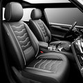 Fit Kona Car Seat Covers for Select Hyundai Kona 2018-2025 2026. Premium Leather, Waterproof， Breathable, Scratch-Resistant & All-Weather Seat Cushion Protector (Front Pair,White Line Black)