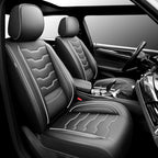Fit Rogue Car Seat Covers Premium Leather for Nissan Rogue 2014-2025 2026. Waterproof， Breathable, Scratch-Resistant & All-Weather Seat Cushion Protector （Front Seat,White Line Black