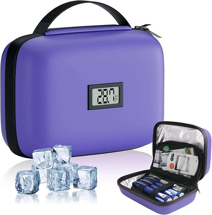 Insulin Cooler Travel Case with Temperature Display, TSA Approved Diabetic Cooling Bag for Insulin Pens and Supplies, Refrigerated Medicine Organizer with 2 Ice Packs