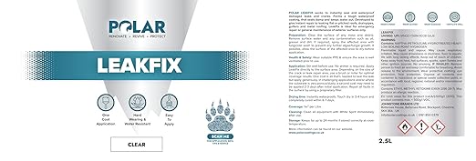 Polar Specialist Coatings Clear Leak Fix Paint - 85 oz - One Coat Waterproof Sealant with Reinforced Fibers, Instantly Seals Leaks & Cracks for Roofs, Drainpipes and Gutter Repairs for Exterior Use