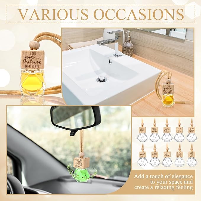 20 Pcs Thank You Appreciation Gift Bulk Car Diffuser Air Freshener Ornament Hanging Empty Glass Essential Oil Bottle Employee Gifts for Employee Teacher Staff Volunteer Coworker