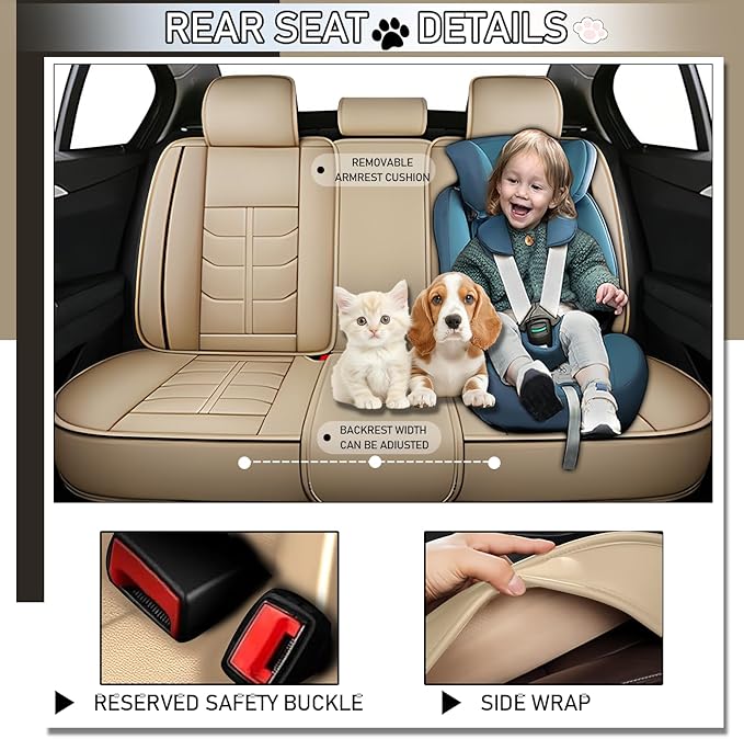 Leather Car Seat Covers Fit for Toyota Sienna 1997-2024, 5 Seater Car Seat Cover, Premium Waterproof, Scratch Resistant Car Interior Accessories (Full Set Beige)