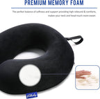 Fabuday Memory Foam Travel Pillows for Airplanes - Neck Pillow for Traveling with Attachable Snap Strap Soft Washable Cover, Flight Pillow for Sleeping, Car, Home, Office, Black