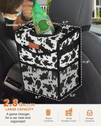 Car Trash Can with Lid, Cute Leakproof Car Trash Garbage Bag Hanging Vehicle Trash Bin Small Portable Automotive Garbage Cans Organizer for Back/Front Seat/Console(2.8 Gallons,Cow Print)