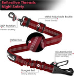 SlowTon Dog Seat Belt, Adjustable Dog Safety Belt Leash, 2 in 1 Latch Bar Attachment Dog Car Seatbelt with Elastic Nylon Bungee Buffer, Reflective Nylon Belt Tether(Red 35.5in)