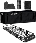 ARKSEN Skinny Roof Rack 84"x23"x6" Cargo Carrier with Waterproof Bag & Anti-Slip Mat, Heavy Duty Weather Resistant Top Mount Cargo Basket, Luggage Camping Gear Storage for Car, Truck or SUV Transport