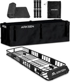 ARKSEN Skinny Roof Rack 84"x23"x6" Cargo Carrier with Waterproof Bag & Anti-Slip Mat, Heavy Duty Weather Resistant Top Mount Cargo Basket, Luggage Camping Gear Storage for Car, Truck or SUV Transport
