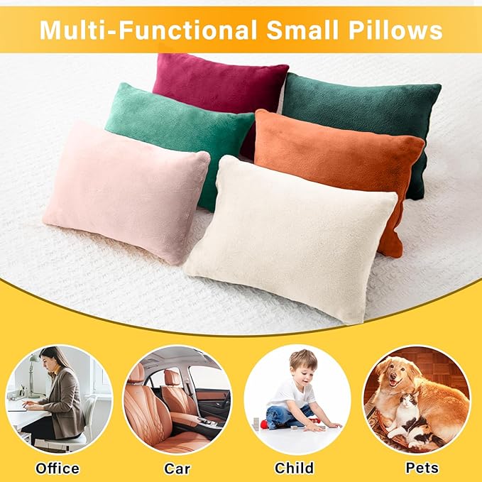 2 Pack Small Pillow, Memory Foam Mini Pillow 11 X 7 Inches for Travel, Sleeping, Nap and Neck, Knee, Lumbar Support, Tiny Cushion for Pet, Dogs (Orange)