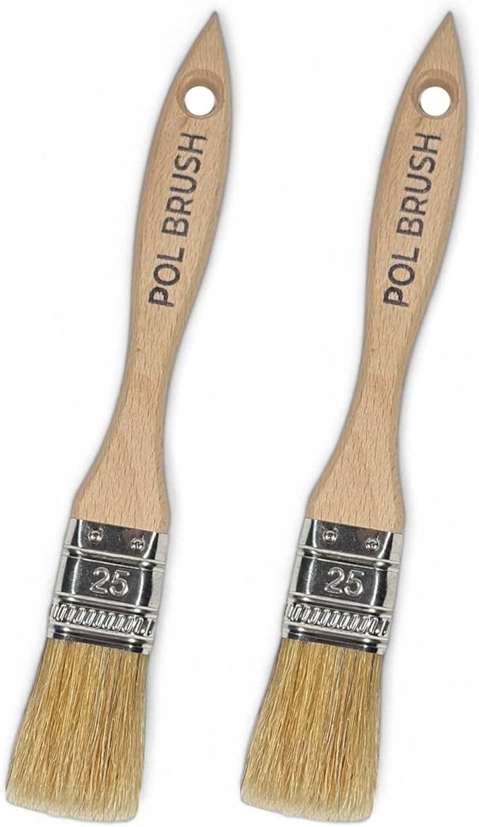 Set of 2 1 Inch Flat Paint Brushes - High European Quality - Natural Bristles - for Home, Wood, Walls, Art, Trim & Furniture - for Acrylic, Oil, Stain, Chalk & Latex Paints
