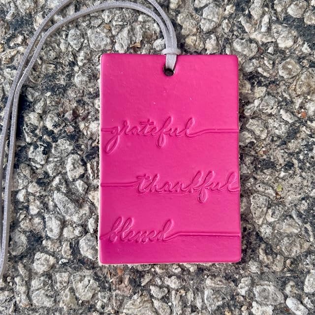 Air Flair | Leather Car Air Freshener | Rectangle Grateful, Thankful, Blessed (Fuchsia, Baja Cactus)