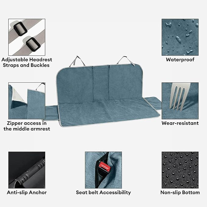 FUNNYFUZZY Chenille Dog Car Seat Cover for Pets, Waterproof Car Seat Protector with Nonslip Bottom, Scratchproof Soft Dog Seat Cover for Car, Truck and SUV, Front Seat(Blue, 17.7''W x 18.1''L×21.3"H)