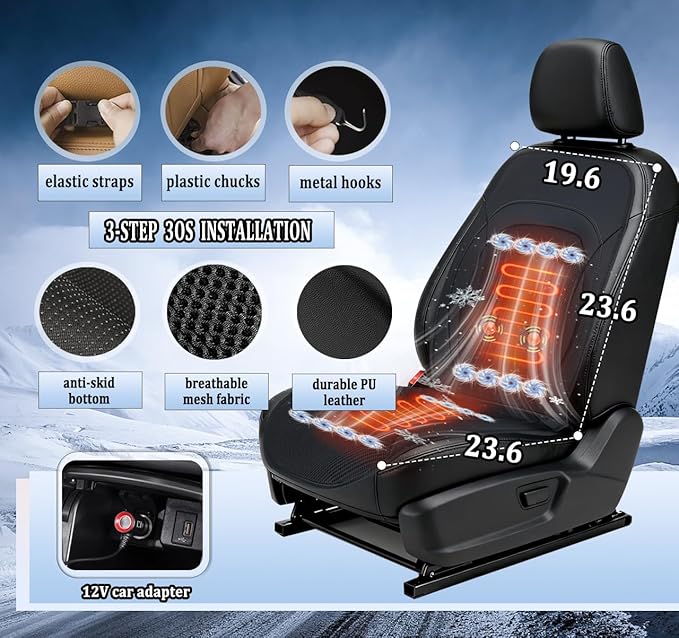2026 Upgraded 3-in-1 Cooling Car Seat Cover with Climate Control & Massage, 12V Ventilated Cooling Seat Cushion for Summer, Universal Fit for Car SUV Truck Front Seat (black1)