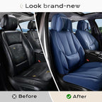 Coverado Seat Covers Full Set, 5 Seats Seat Covers for Cars, Waterproof Nappa Leather Car Seat Covers with Head Pillow, Seat Protectors Car Seat Cushion Universal Fit for Most Cars (Blue)