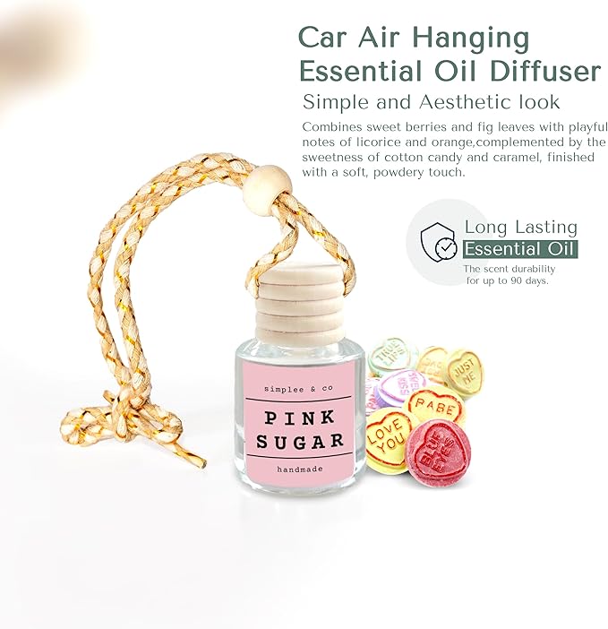 Simplee & Co Pink Sugar, 2 Pack Car Air Hanging Essential Oil Diffuser, Aromatherapy Vehicle Diffuser, Long Lasting by Simplee & Co