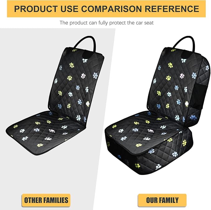 Riakrum Front Seat Dog Cover for Cars Trucks SUV Waterproof Scratchproof Nonslip Full Protection Pet Dog Car Seat Covers Cute Paw Print Front Passenger Chair Protector for Travel Bed Safety(Black)