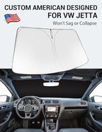 Proadsy 2026 Upgrade Windshield Sun Shade Custom Fit 2011-2018 VW Jetta Foldable Front Sunshade Protector Sun Visor Blocks UV Rays Keep Car Cooler