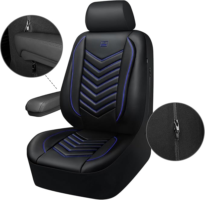 CAR PASS 3D Foam Faux Leather Car Seat Covers Front Seats,Waterproof Leather Front Seat Cover for Car,Universal Fit for SUV Truck Sedan Automotive,Armrest Airbag Compatible Anti-Slip, Black and Blue