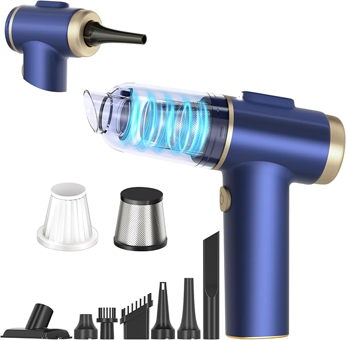 Handheld Car Vacuum Cleaner, 2-in-1 Portable Mini Car Vacuum Cleaner,16000Pa High Power & Air Duster, Handheld Vacuum Cordless with LED Light and Multi-Nozzles for Car,Home,Office,Pet(Blue)