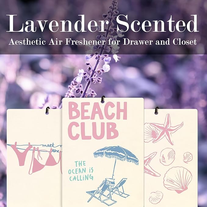 Girly Pink Coastal Beach Lavender Car Air Freshener 3 Pcs, Preppy Car Accessories for Women Ocean，Cute Beach Car Accessories Fresheners Beach