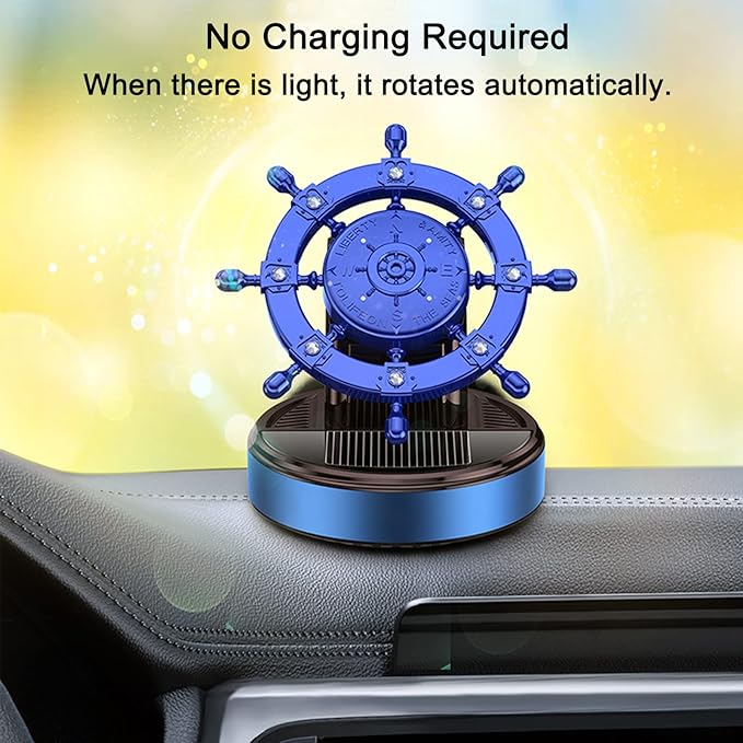 Car Air Freshener Solar Energy Rotating Car Decoration Alloy Car Diffuser Car Accessories Interior Aesthetic Car Perfume with Plant Essential Oil for Car Home Office (Silver)