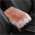 Furry Auto Center Console Cover Pad, 11.8"x7.8" Fluffy Soft Sheepskin Wool Armrest Cushion, Car Interior Accessories for Women and Men (Light/Coffee)