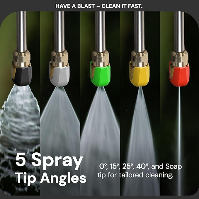 Sun Joe 5-Pack Quick-Connect Pressure Washer Spray Tips, Nozzle Attachment Set with 0,15, 25, 40 Degree & Soap Tip - Portable Power Attachments and Accessories for SPX Washing Machines, SPX3000-TPS