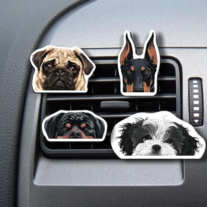 WIRESTER Set of 4 Fresh Scented Car Air Freshener Vent Clip, Decorative Accessories, Interior Decoration for Cars - Dogs, Cats, Animal