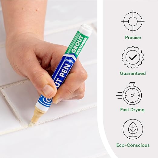 Grout Pen Cream Tile Paint Marker: Waterproof Grout Paint, Tile Grout Colorant and Sealer Pen - Cream, Narrow 5mm Tip (7mL) - 3 Pack
