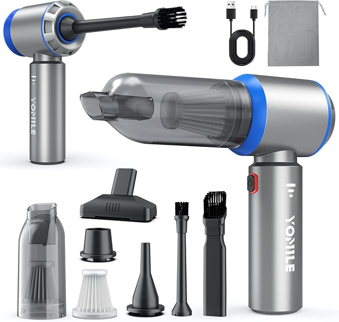 Mini Vacuum Cleaner, 2 in 1 27000PA Brushless Car Vacuum &250000RPM Air Duster 9000mAh Battery Air Blower Wireless Handheld Vacuum for Car,Office and Home (25Kpa)