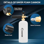 Saker Foam Cannon, 1/4 Inch Quick Connect, Power Washer Foam Cannon with 5 Pressure Washer Nozzles