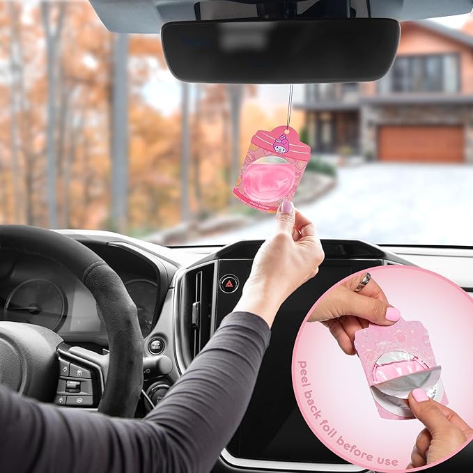Hello Kitty and Friends Car Air Freshener (My Melody - Cherry Lollipop) Hanging Gel Area Deodorizer, Long-Lasting Car Scents Air Freshener, Cute Automotive Sanrio Accessories Decor, 2-Pack