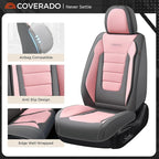 Coverado Car Seat Covers Full Set, Nappa Leather Seat Covers for Cars, Car Seat Protector Car Seat Cushion, Front and Back Seat Protectors Cushions Universal Fit for Most Cars Vehicles(Gray&Pink)