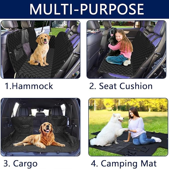Dog Car Seat Cover for Back Seat with Visual Mesh Window - 100% Waterproof & Scratchproof 600D Oxford Dog Hammock for Car, Truck, SUV - Non-Slip Pet Seat Cover with Side Flaps, Universal Fit