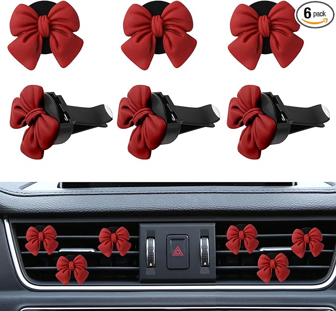 Wuyaoyao 6PCS Bow Car Air Freshener Clips, Cute Bow Car Air Vent Clip, Coquette Auto Air Conditioning Outlet Diffuser Perfume Clips, Interior Decoration, Auto Decor for Women Girls (Red, 6PCS)