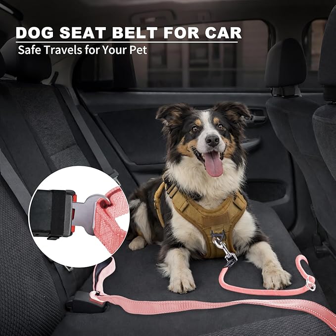 6FT Heavy Duty Dog Leash for Small Medium Large Dogs, Tangle Free Reflective Dog Training Leash with Double Handle, Seat Belt Buckle & Poop Bag Holder (Pink)